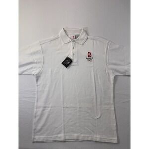 Stylo Golf Mens Polo 2008 Olympics Beijing White Medium Short Sleeve Casual NWT